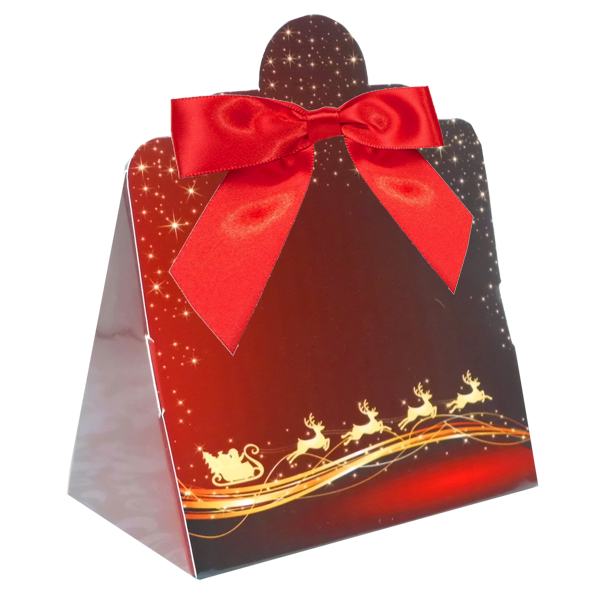10 x Triangle Gift Box with Mini Bows - (Small) REINDEER/RED BOWS
