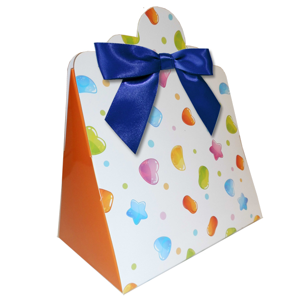 10 x Triangle Gift Box with Mini Bows - (Large) CANDY/NAVY BOWS