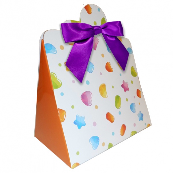 10 x Triangle Gift Box with Mini Bows - (Large) CANDY/PURPLE BOWS