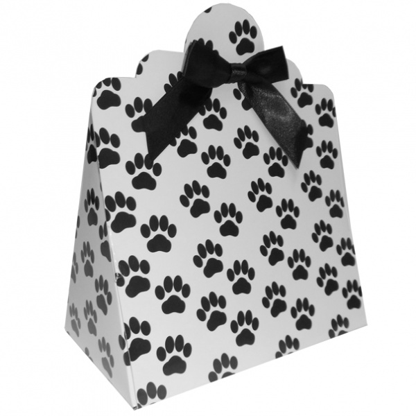 10 x Triangle Gift Box with Mini Bows - (Large) PAW PRINTS/BLACK BOWS