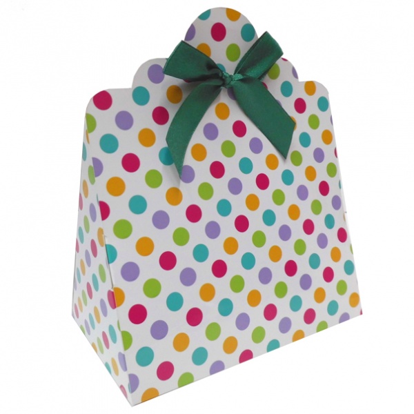 10 x Triangle Gift Box with Mini Bows - (Large) SPOTS/GREEN BOWS