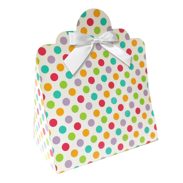 10 x Triangle Gift Box with Mini Bows - (Large) SPOTS/WHITE BOWS