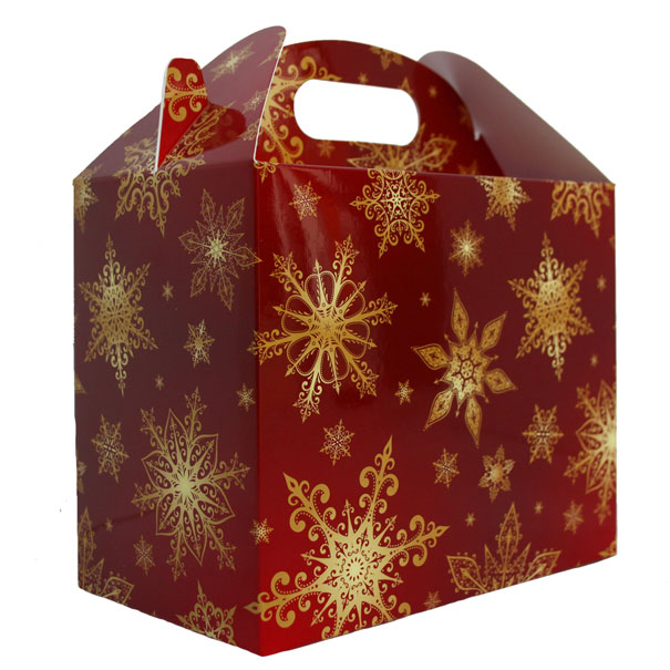 Gable Boxes - 17x10x14cm (pk10) - RED/GOLD SNOWFLAKES