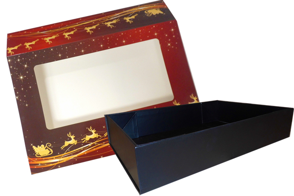 10 x Easy Fold Trays with Sleeves - (20x15x5cm) SMALL BLACK TRAYS/REINDEER SLEEVES