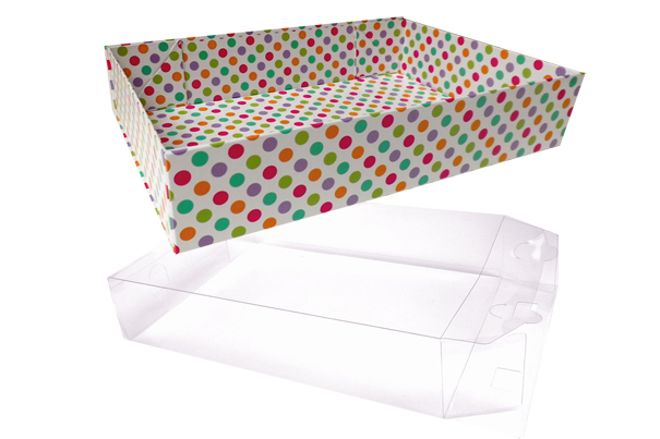 10 x Easy Fold Trays with Acetate Boxes - (20x15x5cm) SMALL SPOTTY TRAYS/CLEAR ACETATE BOXES
