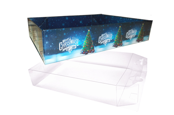 10 x Easy Fold Trays with Acetate Boxes - (20x15x5cm) SMALL CHRISTMAS TREE TRAYS/CLEAR ACETATE BOXES