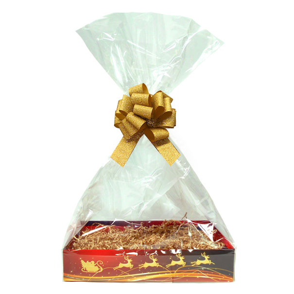 BULK Gift Basket Kit - (Medium) REINDEER EASY FOLD TRAY / GOLD ACCESSORIES x10