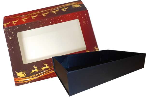 10 x Easy Fold Trays with Sleeves - (35x24x8cm) LARGE BLACK TRAYS/REINDEER SLEEVES