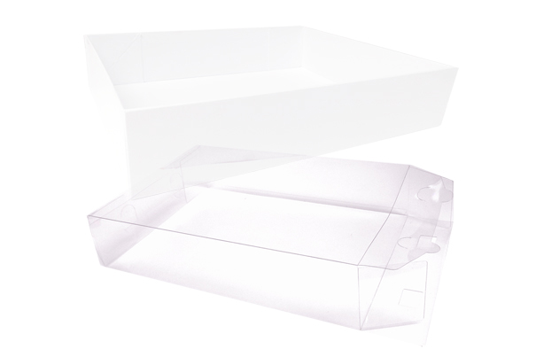 10 x Easy Fold Trays with Acetate Boxes - (35x24x8cm) LARGE WHITE TRAYS/CLEAR ACETATE BOXES