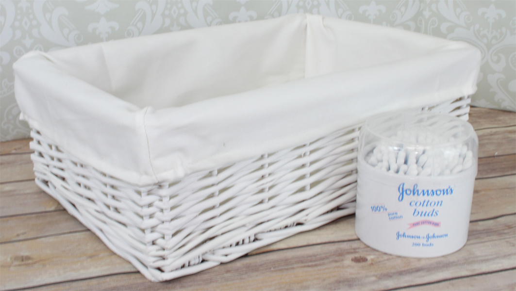 WHITE Wicker Storage Basket CREAM Lining 35x24x12cm high