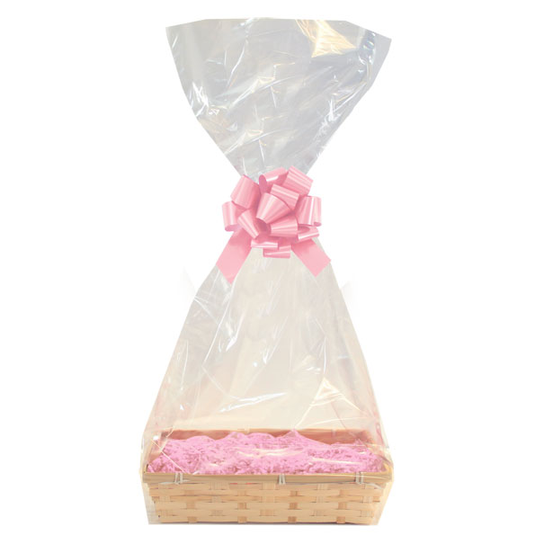 Complete Gift Basket Kit - (36x24x8cm) BAMBOO TRAY / PINK ACCESSORIES