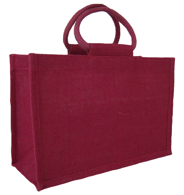 MEDIUM Open Jute Bag with Cotton Corded Handles - 30x12x20cm high - RED WINE