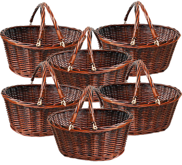 Wicker Shopping Baskets x6 and Display Stand VINTAGE BROWN