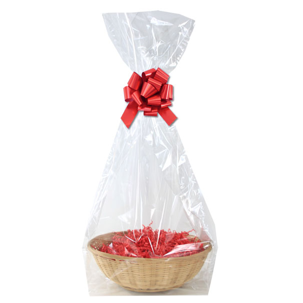 Complete Gift Basket Kit - (30cm diameter) BAMBOO LARGE ROUND / RED ACCESSORIES