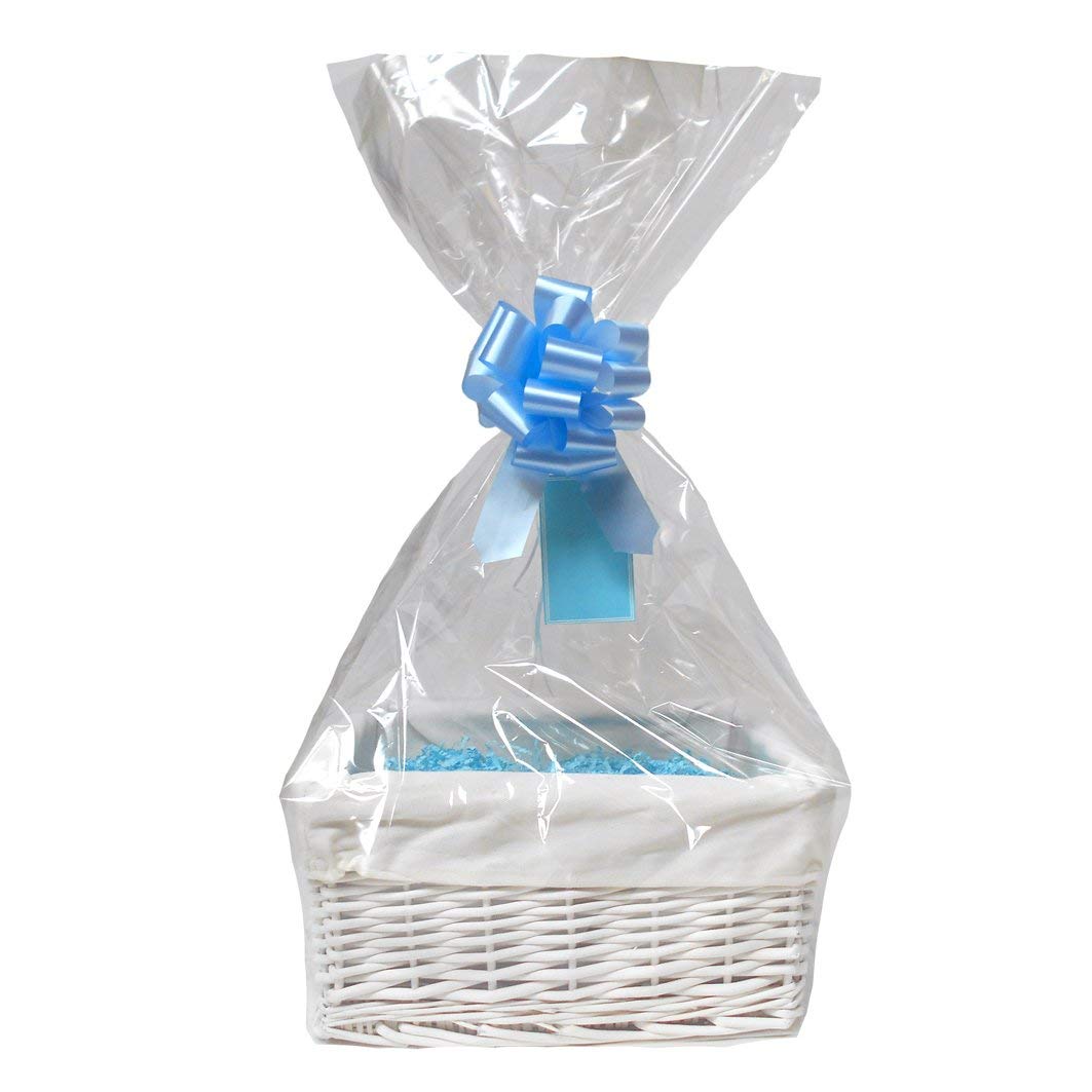 WHITE Wicker Storage Basket with CREAM Lining & BLUE Gift Accessory Kit - 30x22x15cm