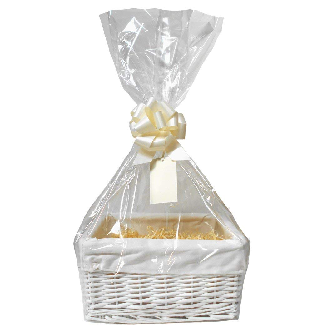 WHITE Wicker Storage Basket with CREAM Lining & CREAM Gift Accessory Kit - 30x22x15cm