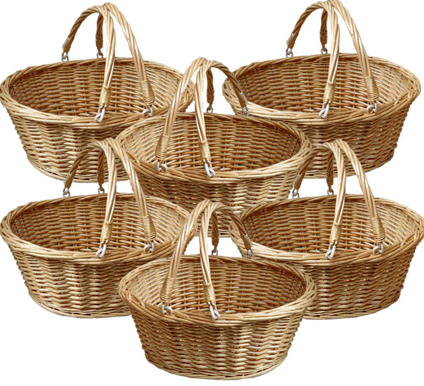 Wicker Shopping Baskets x6 and Display Stand NATURAL