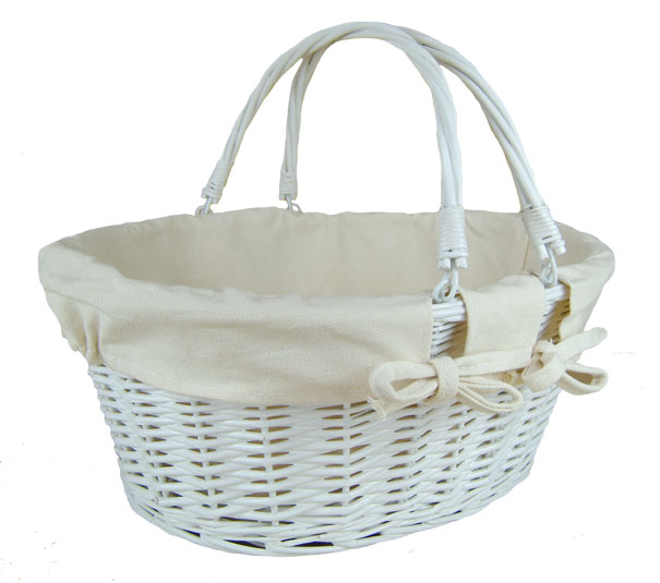 White Wicker Shopping Basket with Handles and Cream Lining 41cm