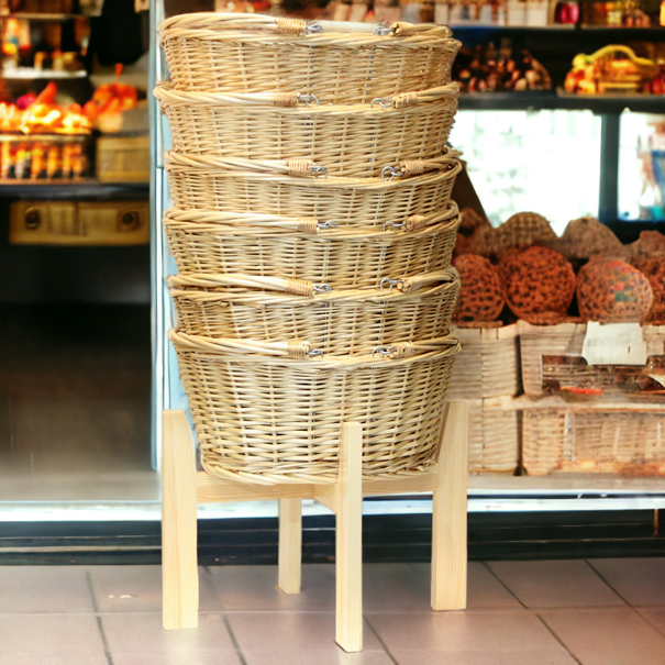 Wicker Shopping Baskets x6 and Display Stand - NATURAL