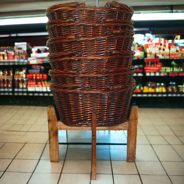 Wicker Shopping Baskets x6 and Display Stand - VINTAGE BROWN