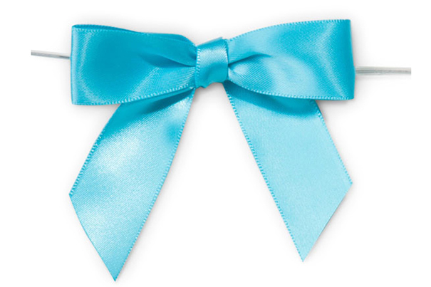 MINI SATIN BOWS with Twist Ties - 20mm - (pk 10) BABY BLUE