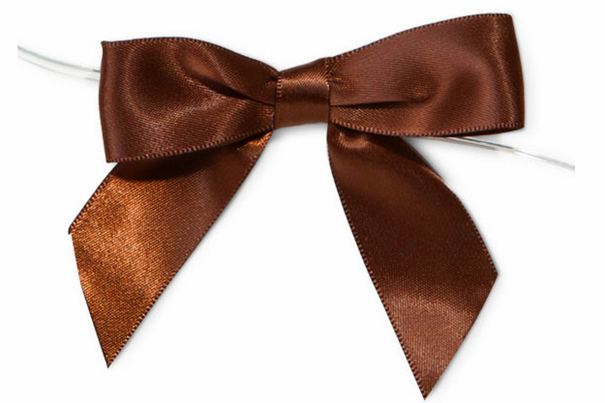 MINI SATIN BOWS with Twist Ties - 20mm - (pk 10) CHOCOLATE BROWN