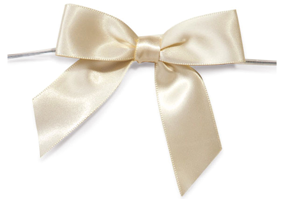 MINI SATIN BOWS with Twist Ties - 20mm - (pk 10) CREAM