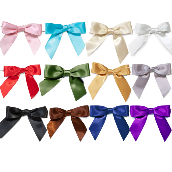 MINI SATIN BOWS with Twist Ties - 20mm - (pk 10) CHOCOLATE BROWN