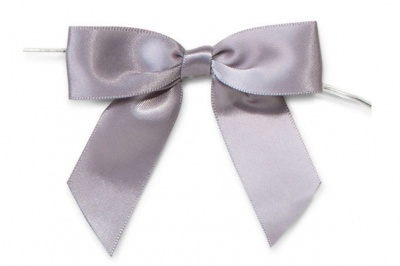 MINI SATIN BOWS with Twist Ties - 20mm - (pk 10) SILVER