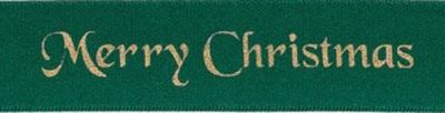 Double Faced Satin Ribbon - 25mm x 20m - MERRY CHRISTMAS GREEN
