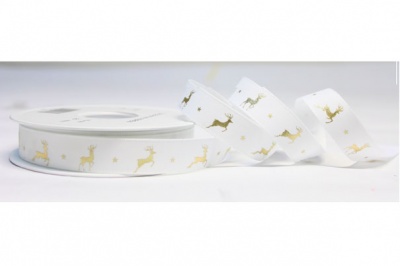 Double Faced Satin Ribbon - 15mm x 20m - REINDEER WHITE