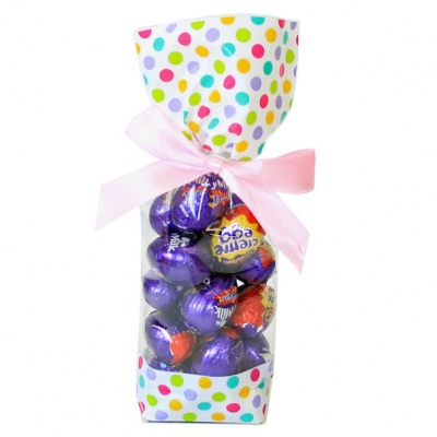 CANDY BAGS (pk 50) with Block Bottom and Twist Ties - SPOTS (small)